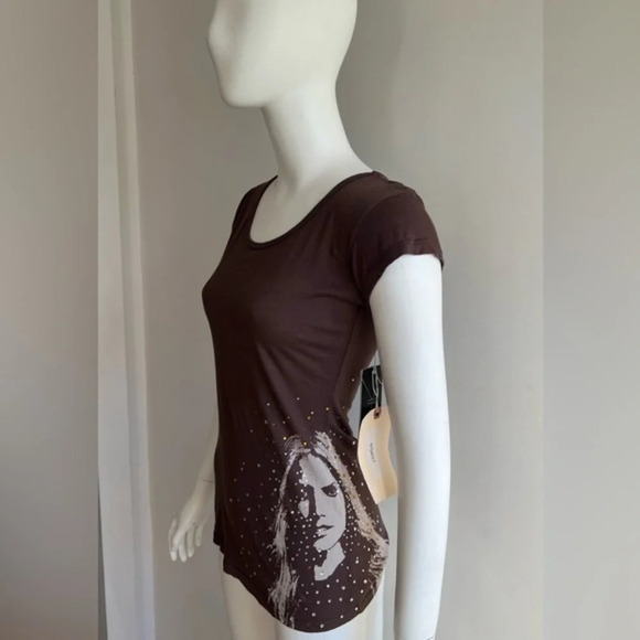 Heidi Klum By Jordache Y2K Brown Rhinestone Top T-Shirt Size XS NWT - Picture 1 of 7